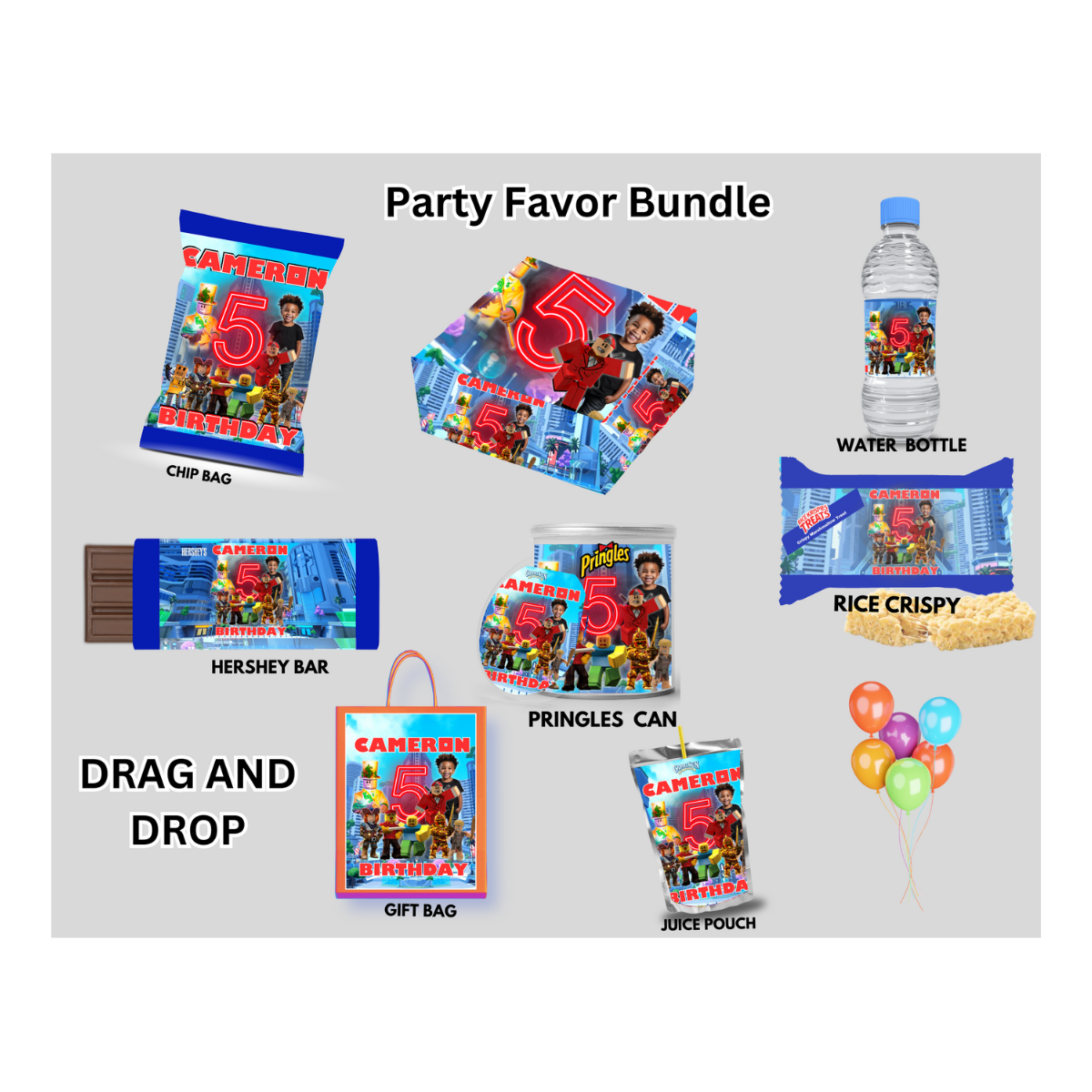 Roblox CAMERON Party Favor Bundles (8 Editable Templates)