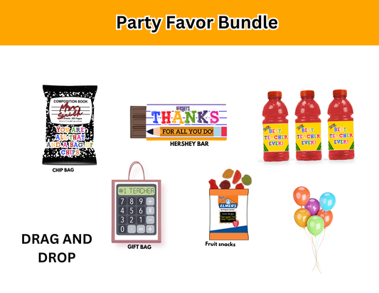 Teacher Appreciation Party Favor Bundles (5 Editable Templates)